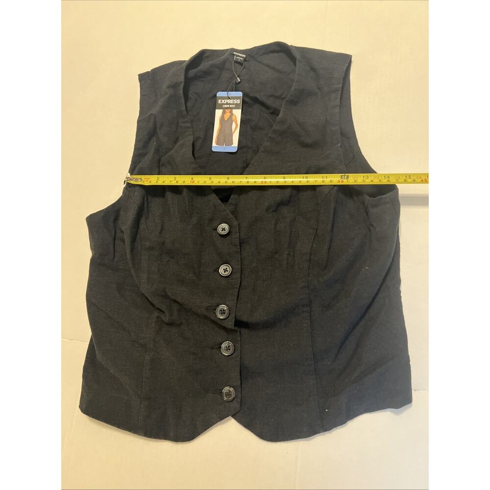 Express Womens Large Black Linen Blend Button Front Vest Sleeveless NWT $78 L - Picture 2 of 6